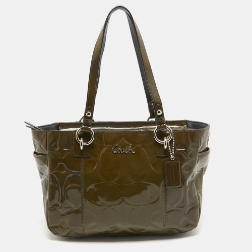 Olive Op Art Embossed Patent Leather East West Gallery Tote - Coach - Modalova