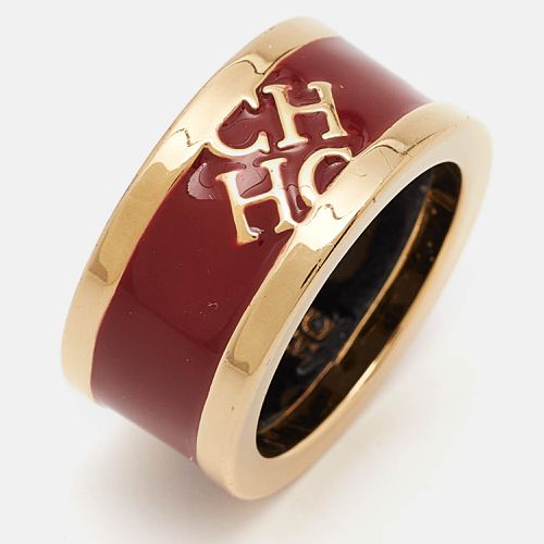 CH Logo Enamel Gold Tone Band Ring EU 54 - Carolina Herrera - Modalova