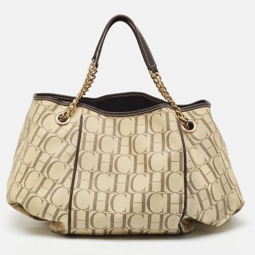 Brown Monogram Coated Canvas and Leather Chain Hobo - Carolina Herrera - Modalova