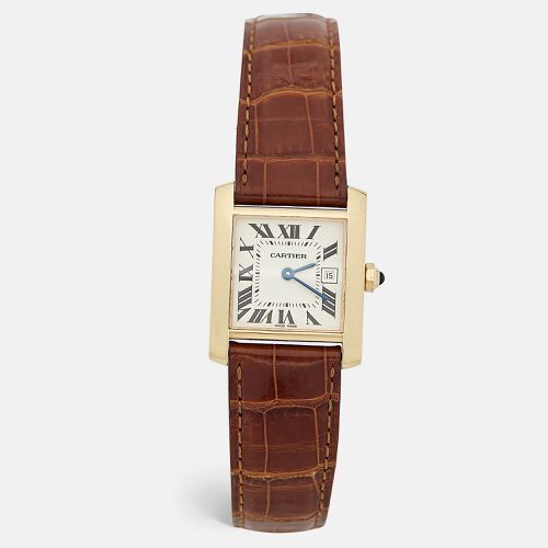 Cream 18K Yellow Gold Alligator Leather Tank Francaise W5001456 Women's Wristwtatch 25 mm - Cartier - Modalova