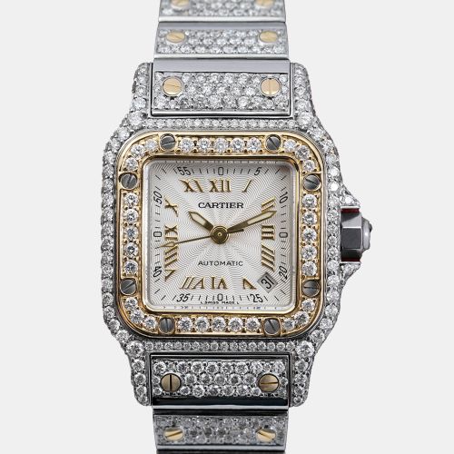 Customised Ivory Diamond 18K Yellow Gold Santos Galbee Automatic Women's Wristwatch 24 MM - Cartier - Modalova