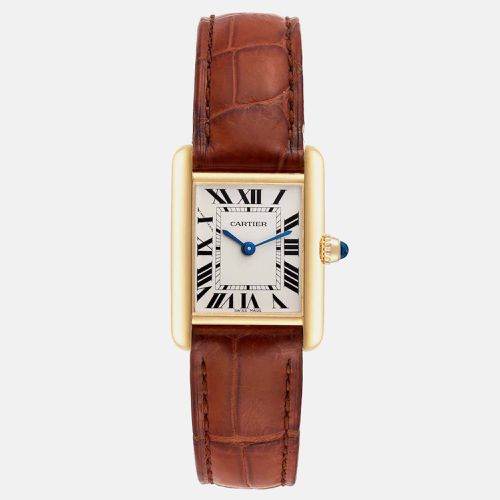 Tank Louis Small Yellow Gold Brown Strap Ladies Watch 22 mm - Cartier - Modalova