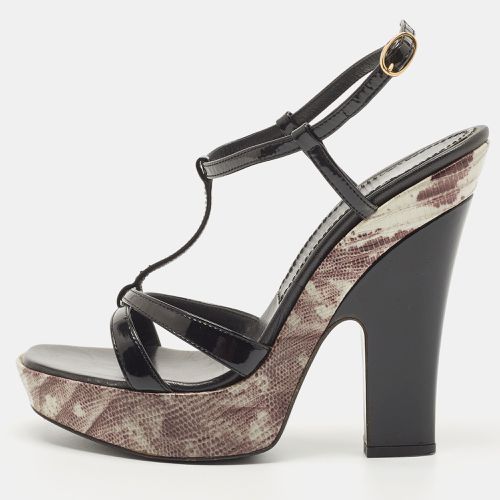 Patent Leather and Lizard Embossed Cross Strap Platform Sandals Size 37 - Casadei - Modalova