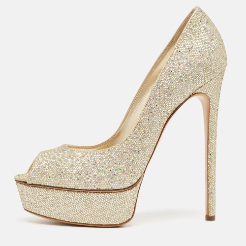 Glitter Fabric Platform Peep Toe Pumps Size 40 - Casadei - Modalova