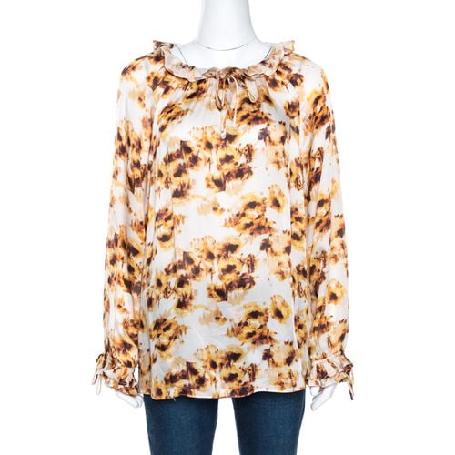 Brown Printed Silk Ruffled Blouse L - CH Carolina Herrera - Modalova