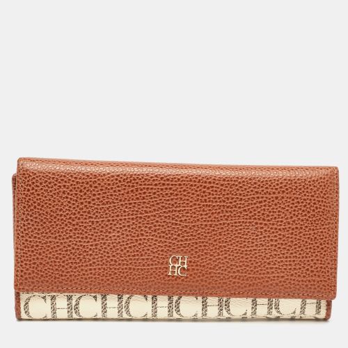 White Monogram Leather Flap Continental Wallet - CH Carolina Herrera - Modalova