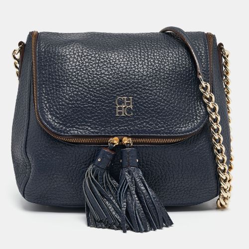 Navy Pebbled Leather Tassel Shoulder Bag - CH Carolina Herrera - Modalova