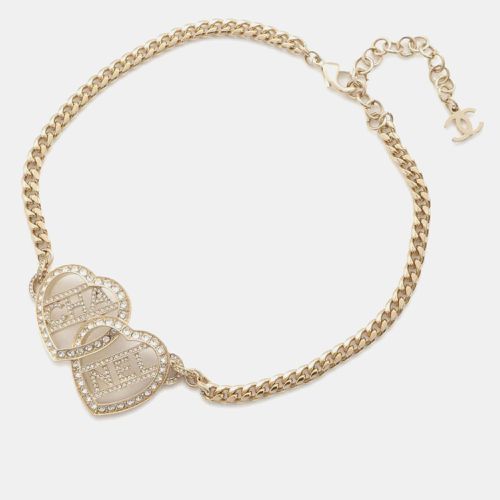 Metal Rhinestone Heart Logo Choker Necklace - Chanel - Modalova