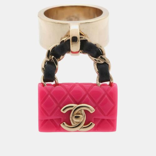 Gold Plated Resin Calf Leather Matelasse Bag Bag Charm Ring Size 12 - Chanel - Modalova