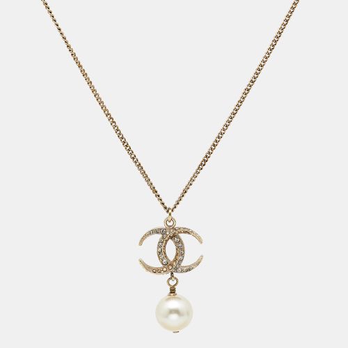 CC Faux Pearl Crystals Tone Metal Pendant Necklace - Chanel - Modalova