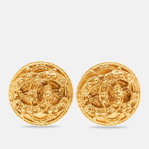 Vintage CC Tone Button Clip On Earrings - Chanel - Modalova