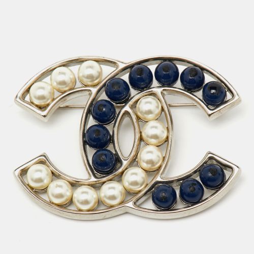 CC Faux Pearl Blue Bead Pin Brooch - Chanel - Modalova