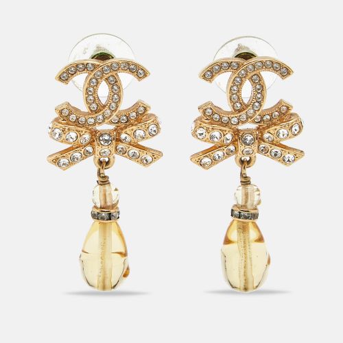 CC Bow Crystals Beads Tone Earrings - Chanel - Modalova