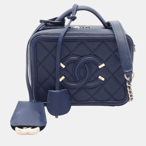 Navy Caviar Skin (Grained Calf) CC Filigree Matelasse Vanity Shoulder Bag - Chanel - Modalova