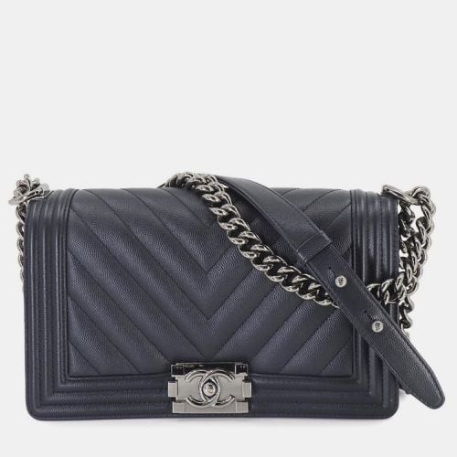 Navy Caviar Skin Chevron Boy Chain Shoulder Bag - Chanel - Modalova