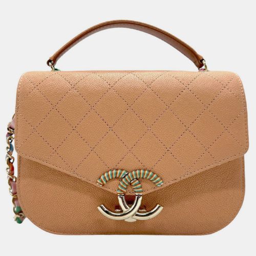 Orange Beige Caviar Skin Leather Cuba Cc Handbag - Chanel - Modalova