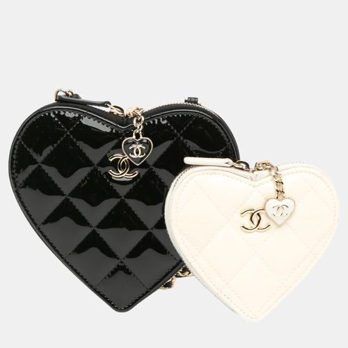 White Quilted Patent Calfskin CC Heart Clutch With Chain - Chanel - Modalova