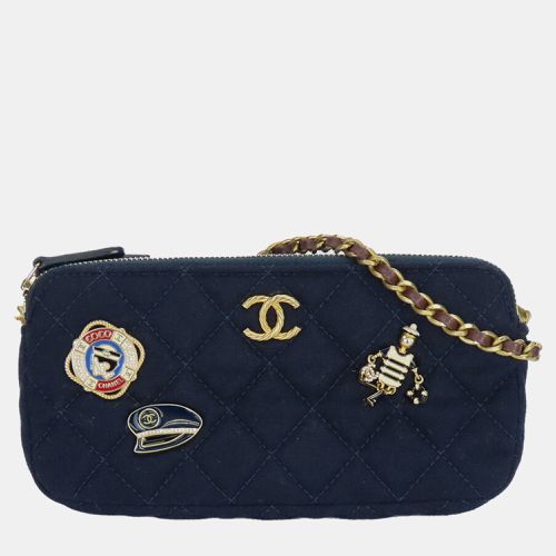 Navy Marine Cotton Phone Coco Mark Chain Shoulder Bag - Chanel - Modalova