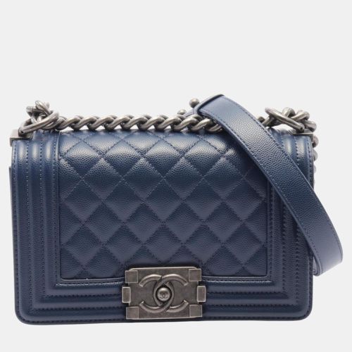 Navy Caviar Skin (Grained Calf) Boy Small Matelasse Shoulder Bag - Chanel - Modalova