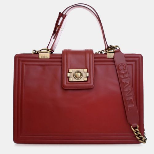 Calf Leather Glazed Calfskin Reverso Boy Satchel Bag - Chanel - Modalova