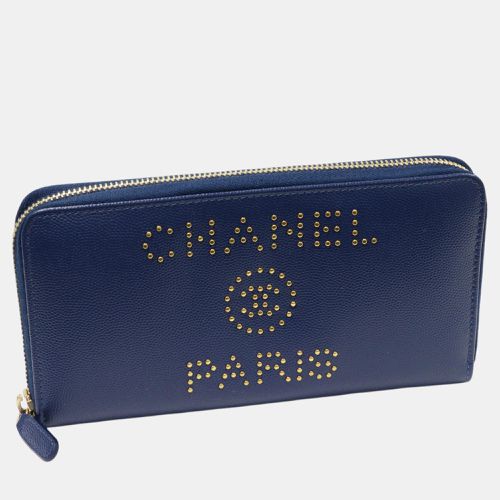 Blue Leather Calfskin Round Zipper Long Wallet - Chanel - Modalova