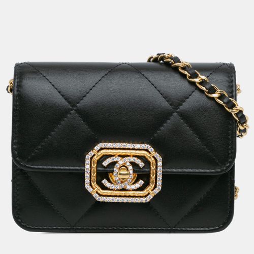 Quilted Calfskin Strass Card Holder On Chain - Chanel - Modalova