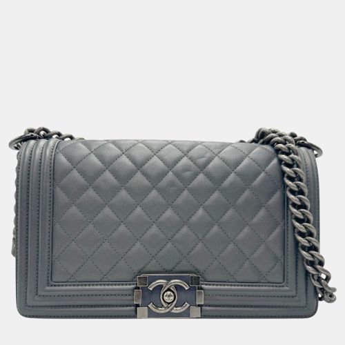 Shoulder Bag Boy Leather Gray Gunmetal - Chanel - Modalova