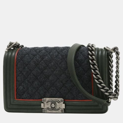 Gray/ Wool Leather Boy Chain Shoulder Bag - Chanel - Modalova