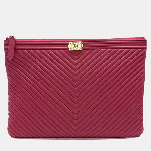 Leather Caviar Chevron Boy Clutch New Medium - Chanel - Modalova