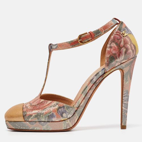 Floral Lurex Fabric and Leather Platform Pumps Size 38.5 - Chanel - Modalova