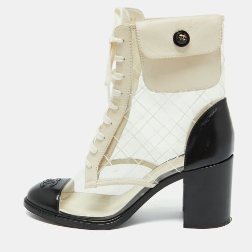 White PVC and Leather CC Pocket Lace up Ankle Boots Size 39 - Chanel - Modalova