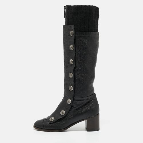 Fabric and Leather Knee Length Boots Size 39 - Chanel - Modalova