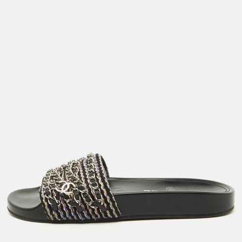 Tweed Fabric Tropiconic Chain Link Flat Slides Size 38 - Chanel - Modalova