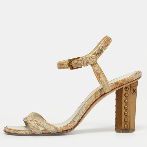 Python Leather Ankle Strap Sandals Size 35.5 - Chanel - Modalova
