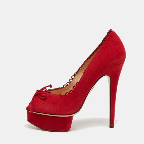 Suede Daphne Scalloped Trim Peep Toe Platform Pumps Size 40.5 - Charlotte Olympia - Modalova