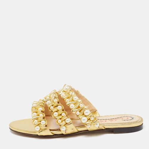 Pleated Leather Pearl Embellished Flats Size 35 - Charlotte Olympia - Modalova