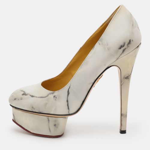 Grey Marble-Print Leather Dolly Pumps Size 36 - Charlotte Olympia - Modalova