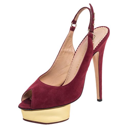 Maroon Suede Slingback Peep Toe Platform Pumps Size 38 - Charlotte Olympia - Modalova