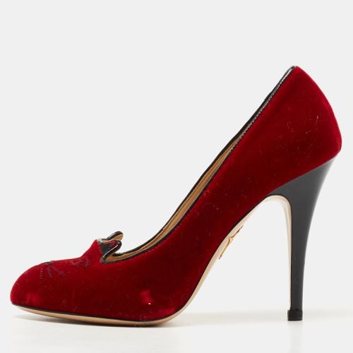 Velvet Embroidered Kitty Pumps Size 37.5 - Charlotte Olympia - Modalova