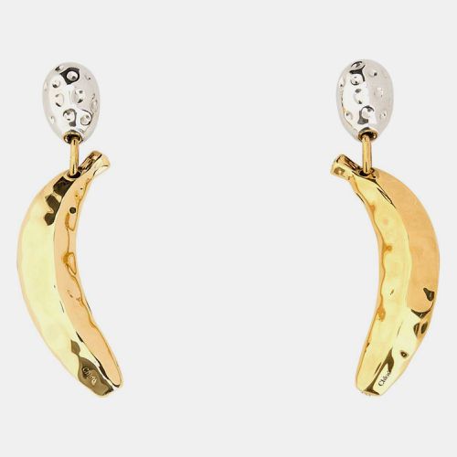 Vintage Gold Brass Two-Tone Metal Bananas Earrings - Chloe - Modalova