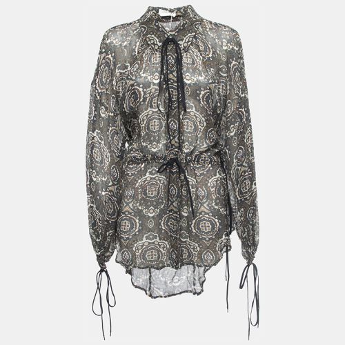 Paisley Printed Chiffon Drawstring Blouse M - Chloe - Modalova