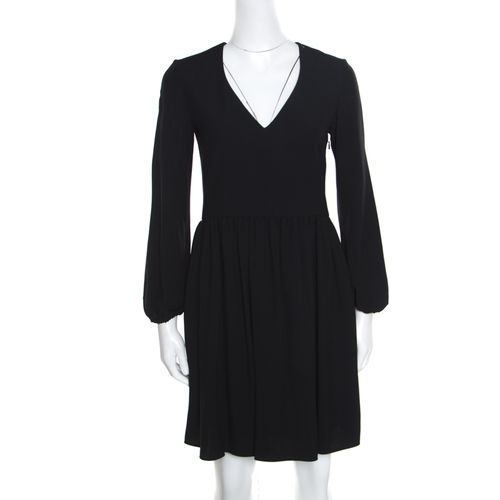 V-Neck Gathered Waist Long Sleeve Dress S - Chloe - Modalova