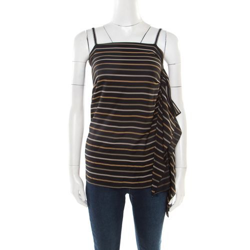 Noir Striped Silk Asymmetric Draped Detail Lurex Strap Top S - Chloe - Modalova