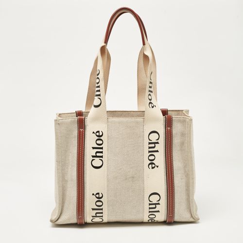 Canvas and Leather Medium Woody Tote - Chloe - Modalova