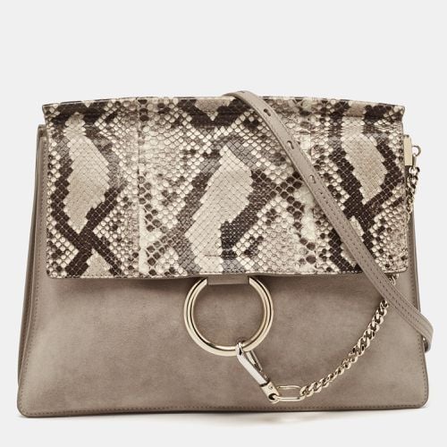 Brown Python and Suede Medium Faye Shoulder Bag - Chloe - Modalova