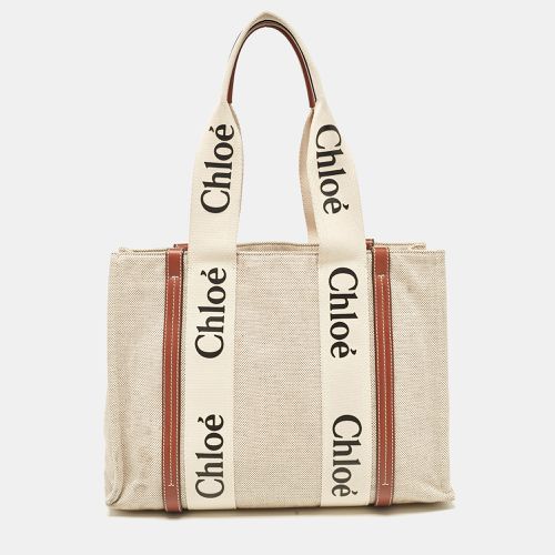 Brown Canvas and Leather Medium Woody Tote - Chloe - Modalova