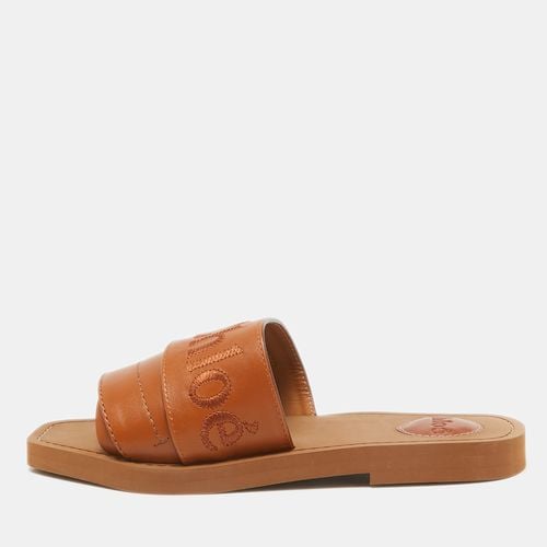 Leather Logo Embroidered Woody Flat Slides Size 37 - Chloe - Modalova