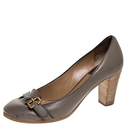 Leather Buckle Detail Block Heel Pumps Size 37 - Chloe - Modalova