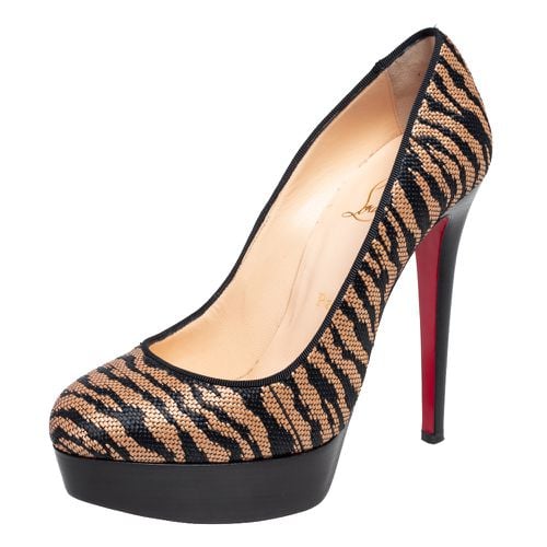 Two Tone Raffia Bianca Panama Tiger Weave Platform Pumps Size 37.5 - Christian Louboutin - Modalova