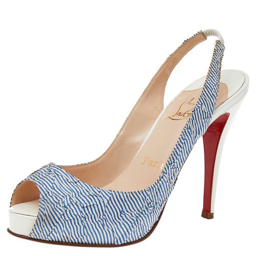 Blue Striped Fabric Prive Peep Toe Slingback Sandals Size 38 - Christian Louboutin - Modalova